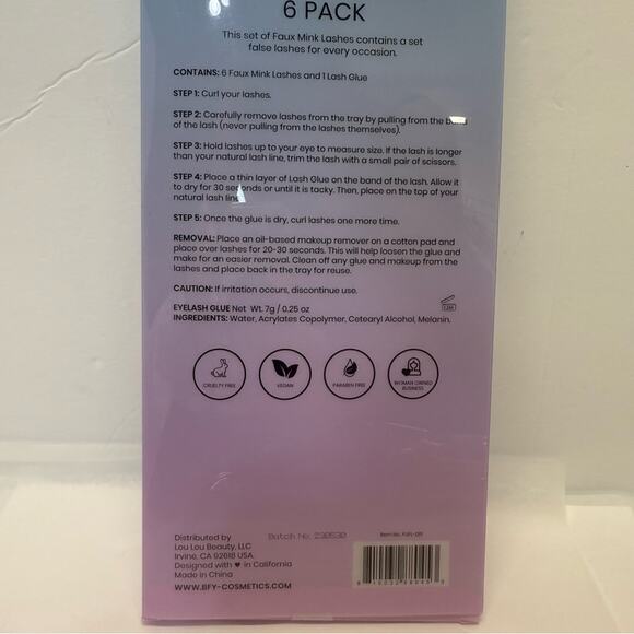 BFY Cosmetics Faux Mink Lashes 6 Pack with Glue - Black - Picture 4 of 6